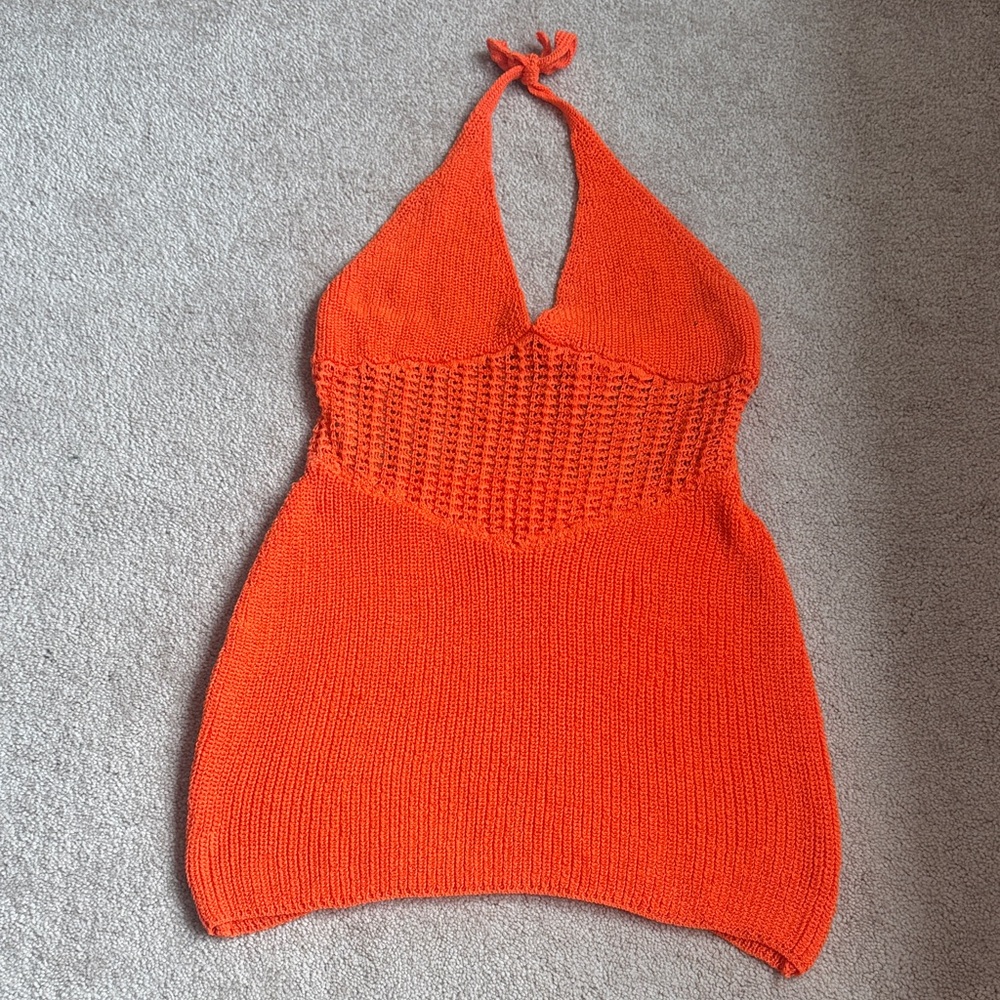 Orange Halter Knit Cover-up dress